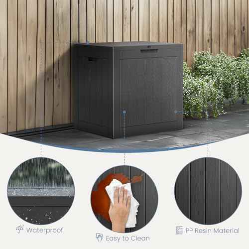 DUMOS 31 Gallon Deck Box, Lockable Outside Storage Box for Outdoor Use, Outside Waterproof Resin Package Delivery Box for Backyard Patio Garden, Black