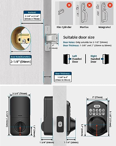TEEHO Keyless Entry Deadbolt with Keypad - Matte Black Smart Lock for Front Door