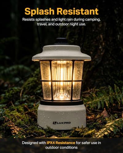LUXPRO 2-Pack Retro Outdoor Camping Lanterns Beige Battery Powered, Dimmable LED