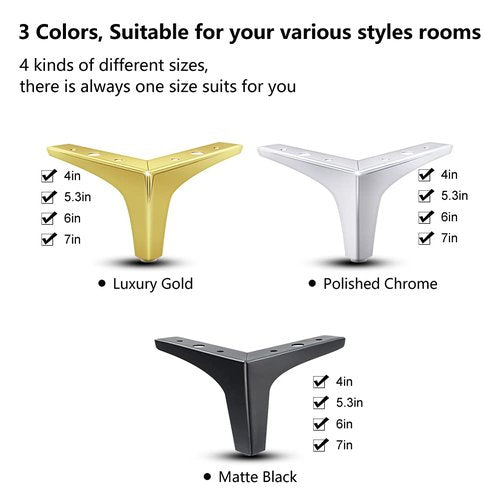 GOSCHE 4 Inch Metal Furniture Legs Black, Legs for Furniture Set of 4, Modern Style Replacement Couch Legs for Dresser Chair Bed Cabinet Table Ottoman Cupboard DIY Replacement Sofa Feet