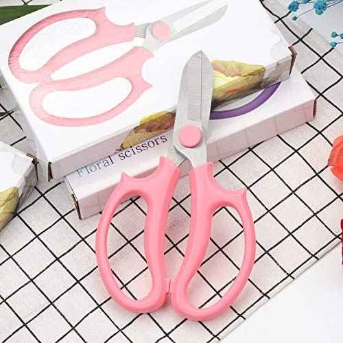 Garden Pruning Shears Scissors with Comfort Grip Handle, Premium Steel Professional Floral Scissors, Perfect for Arranging Flowers, Pruning, Trimming Plants, Gardening Tool (Pink)