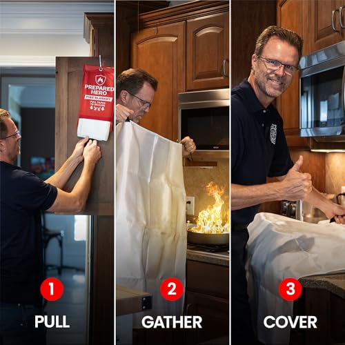 Prepared Hero 2-Pack Emergency Fire Blankets 39x39in Red for Kitchen & Home Safety
