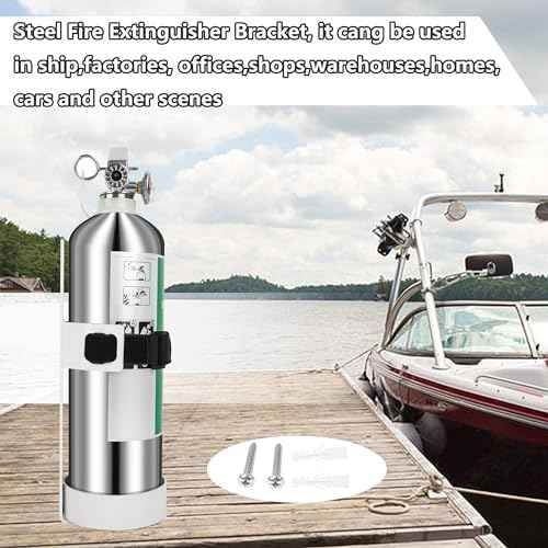 Boat Steel Fire Extinguisher Bracket,304 Stainless Steel Mounting Bracket with Adjustable Straps, Heavy Duty Fire Extinguisher Metal Bracket Compatible with Fire Extinguishers(White/Silvery) (White)