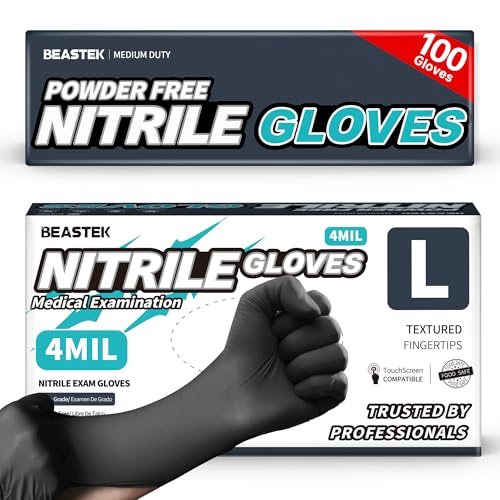 BEASTEK Black Nitrile Disposable Gloves Large 4.0 Soft+ Powder-Free 100 Count