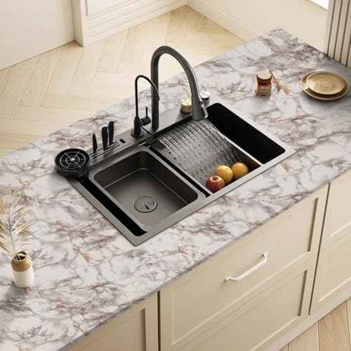 Abyssaly Marble Contact Paper Brown Peel and Stick Countertops Waterproof Glossy Granite Wallpaper Self Adhesive Vinyl Roll Countertop Wrap Easy Peel & Stick for Kitchen Bathroom, 17.7" ¡¿ 118"