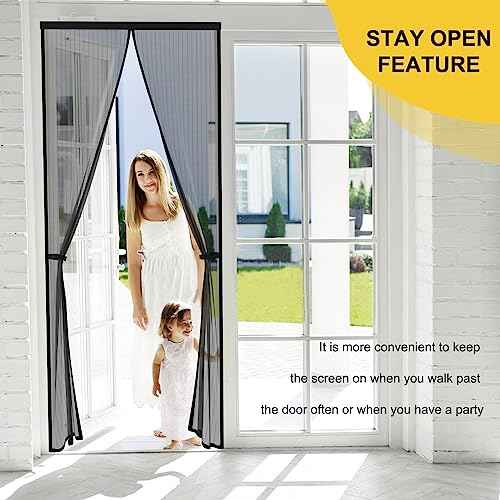 Magnetic Screen Door - Fits Door Opening 36 x 82 in, Actual Screen Size 38"x83", Hands Free Mesh Partition,Heavy Duty Curtain Keeps Bugs Out, Frame Hook & Loop, Pet and Kid Friendly