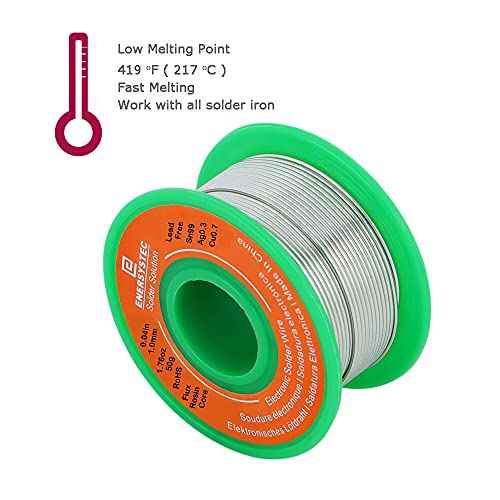 Solder Wire Lead Free Rosin Core Flux 1.0mm Electronics Soldering Diameter 0.04in No Lead 1.76oz 50g Sn99 Ag0.3 Cu0.7 Flow RoHS Electrical Solder Wire Electric Repair Unlead