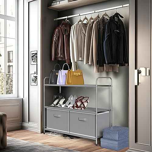 Simple Houseware 3-Tier Closet Storage with 2 Drawers, Grey