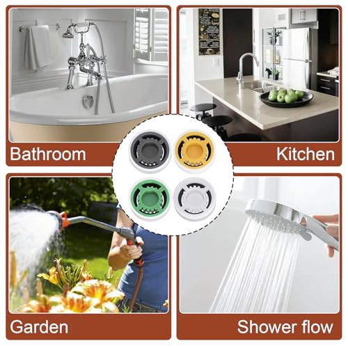 Isslly 4-Pack Shower Head Flow Restrictors with Adjustable GPM in White, Grey, Yellow, Green