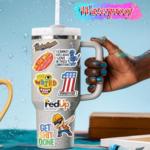 200 PCS Holographic Hard Hat Stickers for Adults ? Funny Waterproof Vinyl Decals for Helmets, Toolbox, Laptop, Water Bottle, Construction Work Hard Hat Accessories for Welders, Electricians, Mechanics