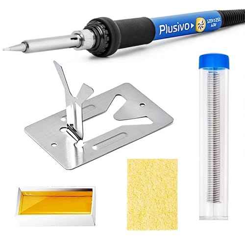 Soldering Iron Kit, 60W Soldering Iron Adjustable Temperature 5-in-1, Solder Wire, Stand, Rosin Paste Flux, Sponge, Fast Heating, Desoldering Electronic Repair DIY Hobby 120V US Plug