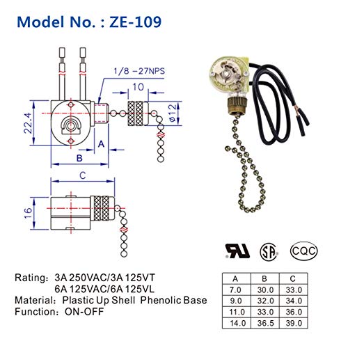Pull Chain Zing Ear ZE-109 Ceiling Fan Switch 2-Pack Bronze DAYONE