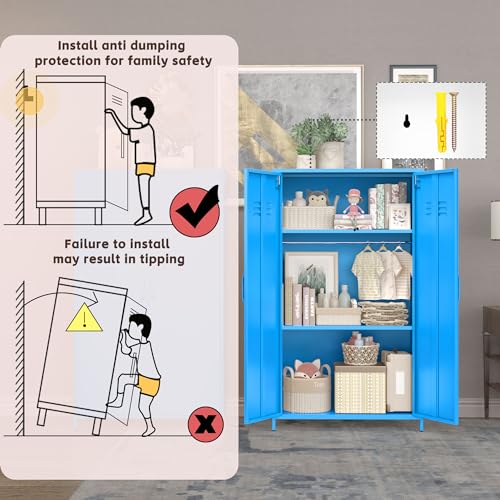 Erosoei Metal Locker Storage Cabinet - 2 Door Steel Wardrobe with Adjustable Shelves, Kids & Office Use