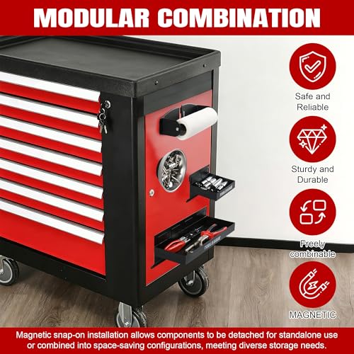 5Pcs Magnetic Toolbox Shelf, Tray & Holder Set – TOOLEAGUE, 6"/12" Trays + 4" Bowl + Paper Towel Holders (Variant: 5pcs)