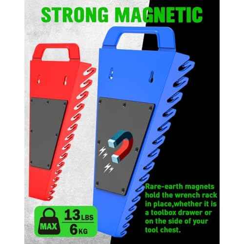 SWANLAKE Magnetic Wrench Organizer Toolbox Holder, 2-Pack SAE (1/4'' to 1-1/16''), Metric (6mm to 27mm) Ratchet Wrench Organizers, Total Hold 30 Slots Wrench Holders for Tool Box