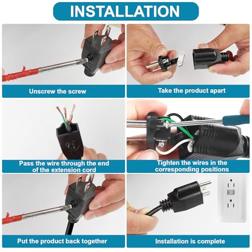 Herfair 3 Pack Electrical Replacement Male Plugs 2 Pole 3 Wire Extension Cord Ends