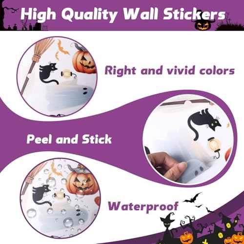 Halloween Wall Stickers and Window Clings 6 Sheets - Removable Peel and Stick Spooky, Bat, Pumpkin, Cat Decals for Home Office Classroom Halloween Decorations