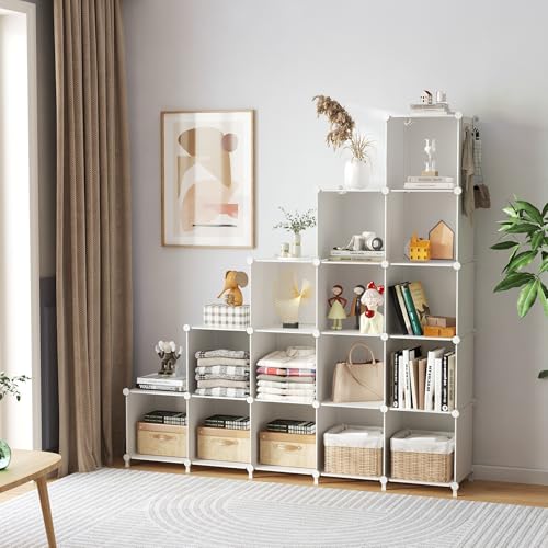 AWTATOS 16-Cube White Storage Organizer Shelf Closet System - DIY Modular Shelving