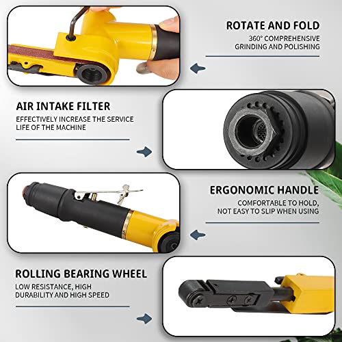 3/8 in x 13 in Mini Air Belt Sander with 2 Belts – Pneumatic Grinder for Weld Removal