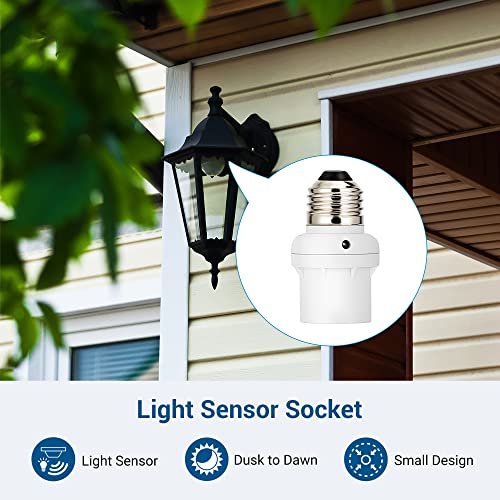 DEWENWILS White 6 Pack E26/E27 Dusk to Dawn Light Sensor Sockets