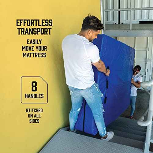 Mattress Bags for Moving with 8 Handles - Extra-Thick Mattress Bag for Moving - Reusable Mattress Storage Bag - Mattress Cover for Moving with Zipper (Blue, Full)