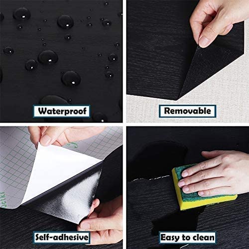 tiltil Black Peel and Stick Wallpaper 17.7" x 118" Wood Contact Paper for Walls & Surfaces