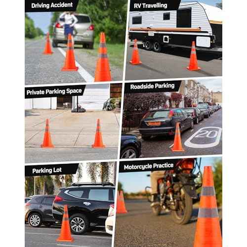 BATTIFE [2 Pack] 28 Inch Collapsible Traffic Safety Orange Cones, Multi Purpose Pop-up Cones and Reflective Collar, for Road Parking, Driving Practice