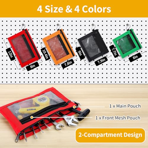 OTraki 4 Pack Tool Bag Zipper Pouches Oxford Small Tool Bag Multipurpose pouch for Organizers and Storage Transparent Visible Utility Bag Heavy Duty Tool bag with YKK Zipper