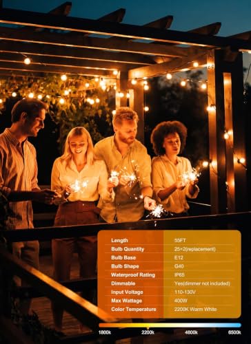 Brightown Black 55FT Connectable Outdoor String Lights with 25 Bulbs - IP65 Waterproof Patio Lighting