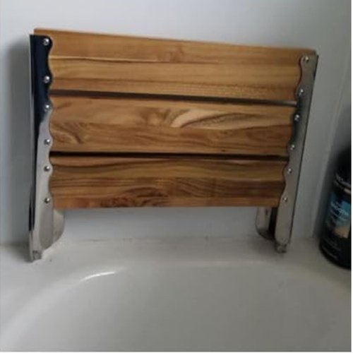 JBscoop Folding Shower Seat, Teak Wood & 304 Stainless Steel Wall-Mounted Bench, 440 lb Capacity, Waterproof & Rustproof, Space-Saving Foldable Design – 18 Inch for Bathroom or Spa