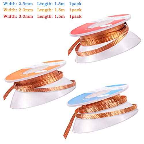 Solder Wicks, 3 Pack No-Clean Solder Braided Wicks Desoldering Wicks For Solder Removal Tool, 0.12/0.1/0.08 Inch Width 1.5 Meter Length