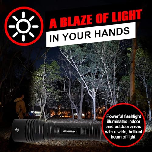 GearLight S2000 Black 1200-Lumen Tactical LED Flashlight - Battery Powered, Handheld for Camping & Emergency