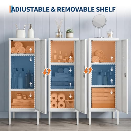 White Lockable Metal Locker Cabinet - 39"H Storage Closet with Adjustable Shelves