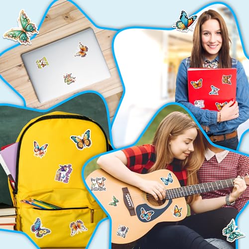 Butterfly Stickers 50 Pieces Vinyl Waterproof Decal for Laptop Water Bottle Phone Car Window Bike Motorcycle Stakeboard Scrapbook Butterflies Sticker Gifts for Kid Teen Adult