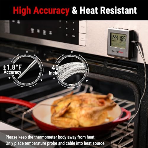 TempPro Light Silver Large LCD Digital Meat Thermometer for Cooking & Smoking