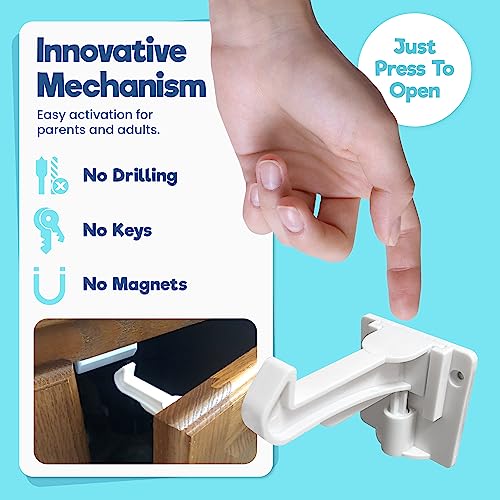 Invisible Baby Proofing Cabinet Lock Latches 10 Pack - No Drilling, Secure & Damage-Free Installation