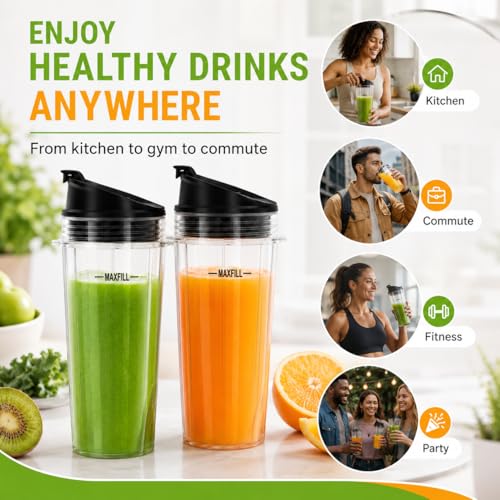 16 oz Ninja Blender Cups Replacement 3 Pack with Lids for QB3001SS, BL660, BL770, BL780, BL740 - 4-Tab 16oz