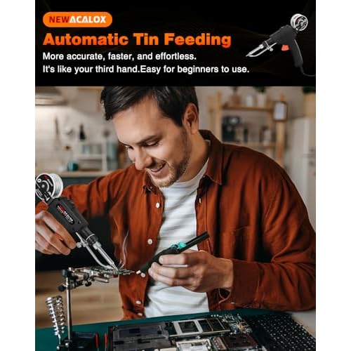 Soldering Iron Kit, NEWACALOX Soldering Gun Automatic Hand-held Solder gun Iron Kit Welding Tool, Desoldering Pump, Tweezers for Circuit Board, Home DIY, Electronic Repair