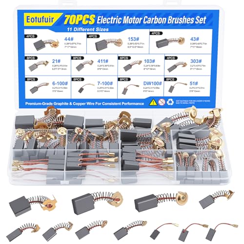 70PCS Electric Motor Carbon Brushes Set - Assorted Sizes with Copper Wire for Power Tools Replacement