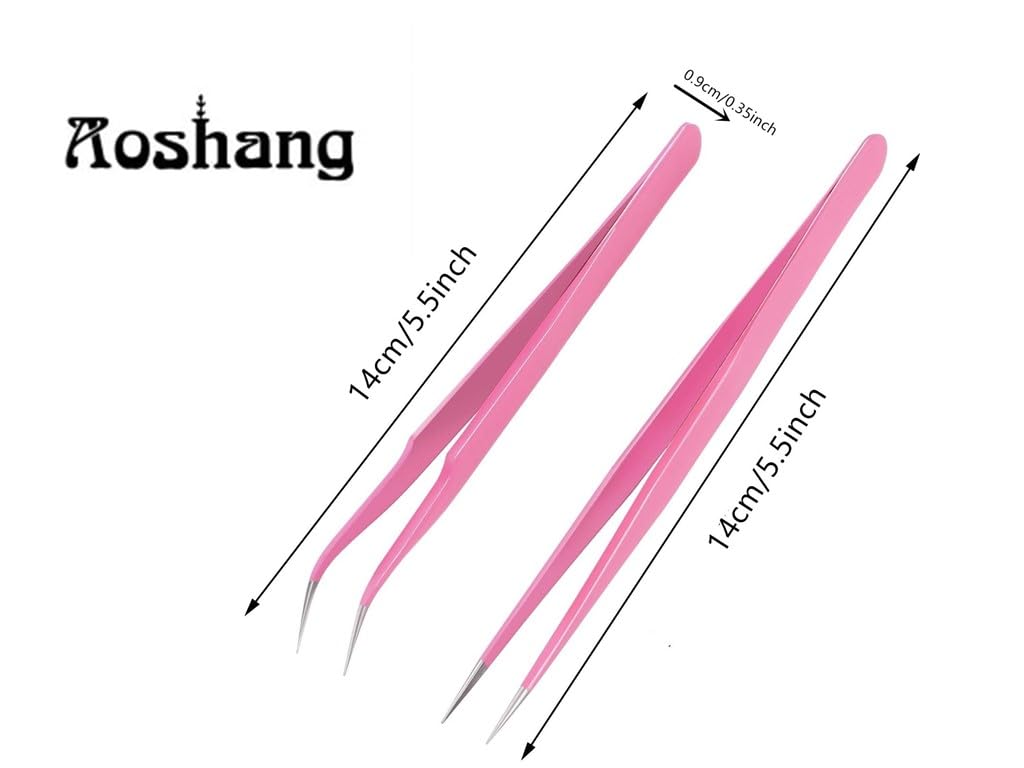 Aoshang 2PCS Stainless Steel Straight and Curved Tip Tweezers Nippers for Eyelash Extensions and Nail Art Sticker Rhinestone Eyelash Picker Acrylic Gel Nail DIY Art