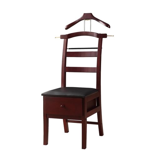 ZCXBHD Suit Valet Stands for Women and Men with Drawer Freestanding Clothes Rack with Trouser Bar and Tie Bar Wooden Chair Valet Stand(Brown AA)