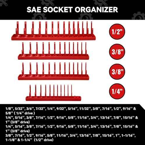 8PCS Socket Organizer Tray Set,SAE & Metric Socket Trays, 2PCS 1/4", 4PCS 3/8", 2PCS 1/2" Drive Deep and Shallow Socket Holders for Toolboxes (8pcs socket organizer£©