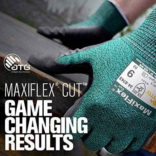 MaxiFlex 34-8743 Cut Resistant Nitrile Coated Work Gloves with Green Knit Shell and Premium Nitrile Glove