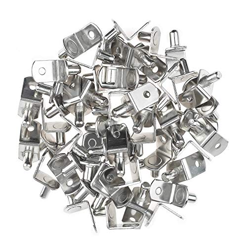 Cerpourt 40 Pcs Nickel Plated 1/4 Inch Shelf Support Pegs, L-Shaped Brackets for Cabinets & Bookcases, Silver