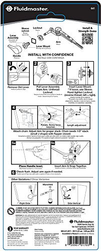 Fluidmaster 641 Perfect Fit Universal Toilet Tank Flush Lever Chrome Metal, Adjustable Arm