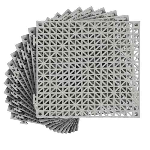 12inx12in Interlocking Drainage Tiles, Premium PVC Non-Slip Floor Mats with Quick-Drain Design for Bathroom, Kitchen, Swimming Pool, Garden,(12 Packs Grey)
