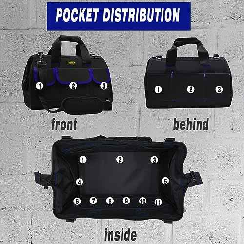 FASTECH 22 Inch Tools Bag, Waterproof Wide Mouth Tool Kit, Tools Big Bag, Heavy Duty Tool Tote Organizer With Adjustable Shoulder Strap For Men/Women (22IN Blue)