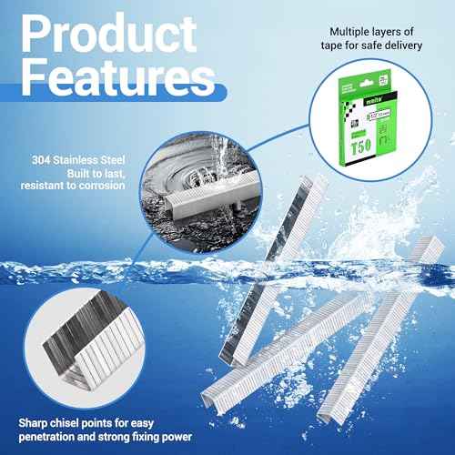 meite T50 Stainless Steel Staples Marine, 1/2 Inch Heavy Duty Staples for Staple Gun - 1512 Counts, 20 Gauge 3/8 Inch Crown T50 Upholstery Staple for Marine Applications