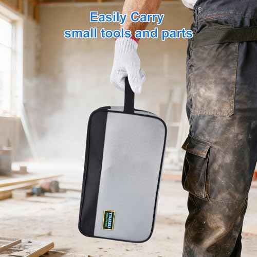 Dual Compartments Tool Bag, 12 Inch Zipper Tool Pouch Set, Utility Multipurpose Storage Organizer Tools Bag with Carrying Handle for Electrician Mechanic, Gift for Men (Grey & Green)