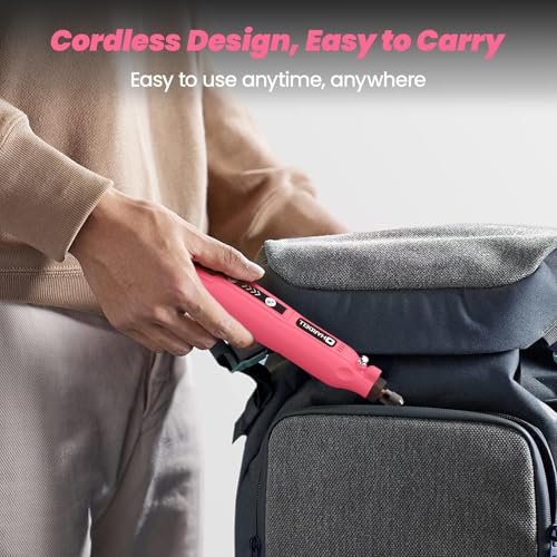 HARDELL Pink Mini Cordless Rotary Tool, Engrave Sand Drill for DIY Projects